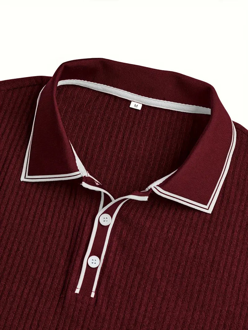 Men's Polo Shirt with Short Sleeves, Ribbed Texture and Contrast Tipping