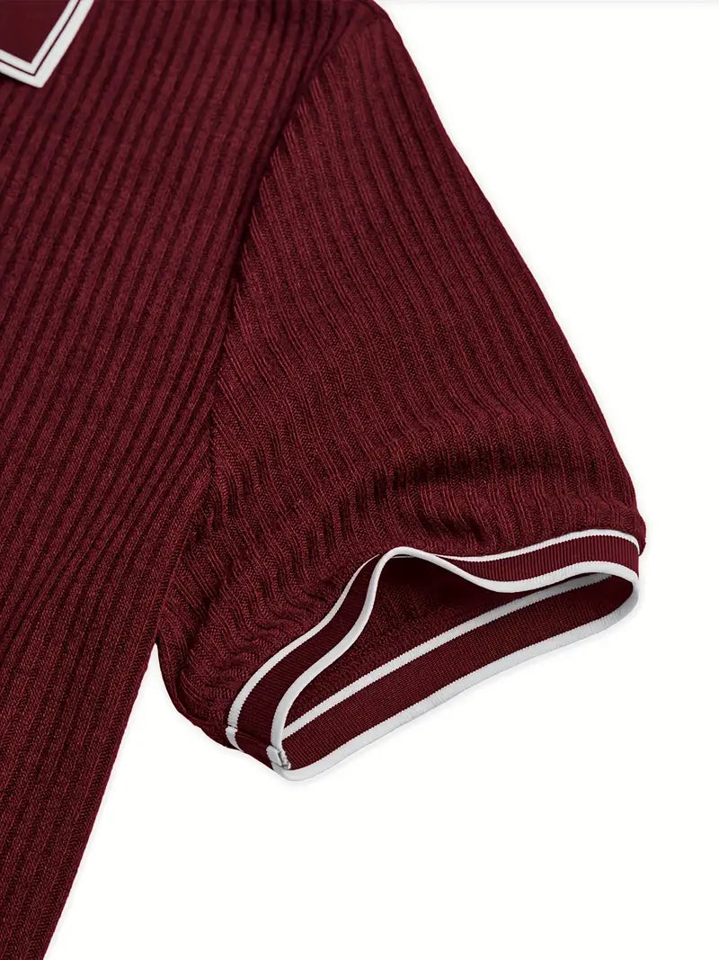 Men's Polo Shirt with Short Sleeves, Ribbed Texture and Contrast Tipping