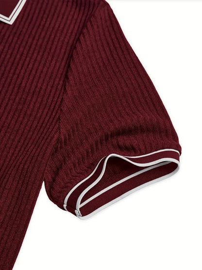 Men's Polo Shirt with Short Sleeves, Ribbed Texture and Contrast Tipping