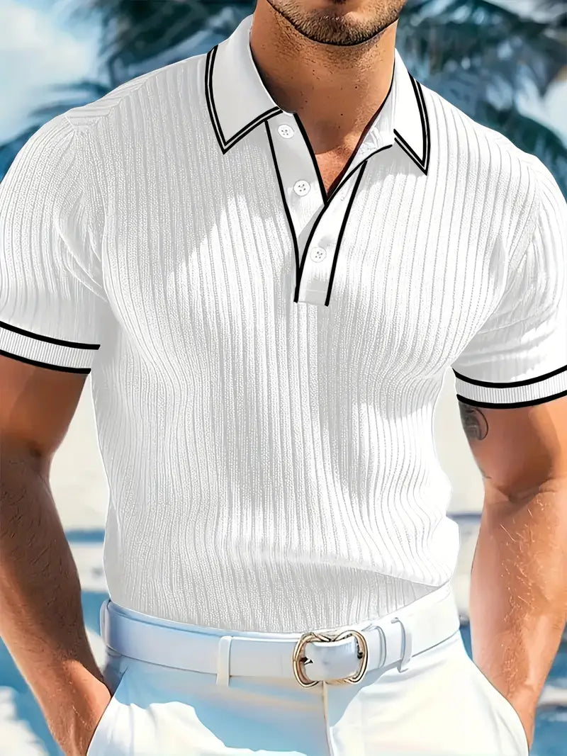 Men's Polo Shirt with Short Sleeves, Ribbed Texture and Contrast Tipping