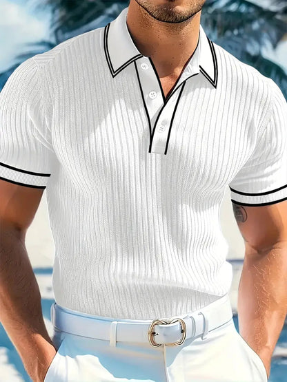 Men's Polo Shirt with Short Sleeves, Ribbed Texture and Contrast Tipping