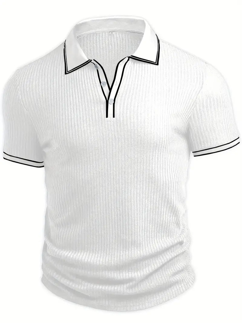Men's Polo Shirt with Short Sleeves, Ribbed Texture and Contrast Tipping