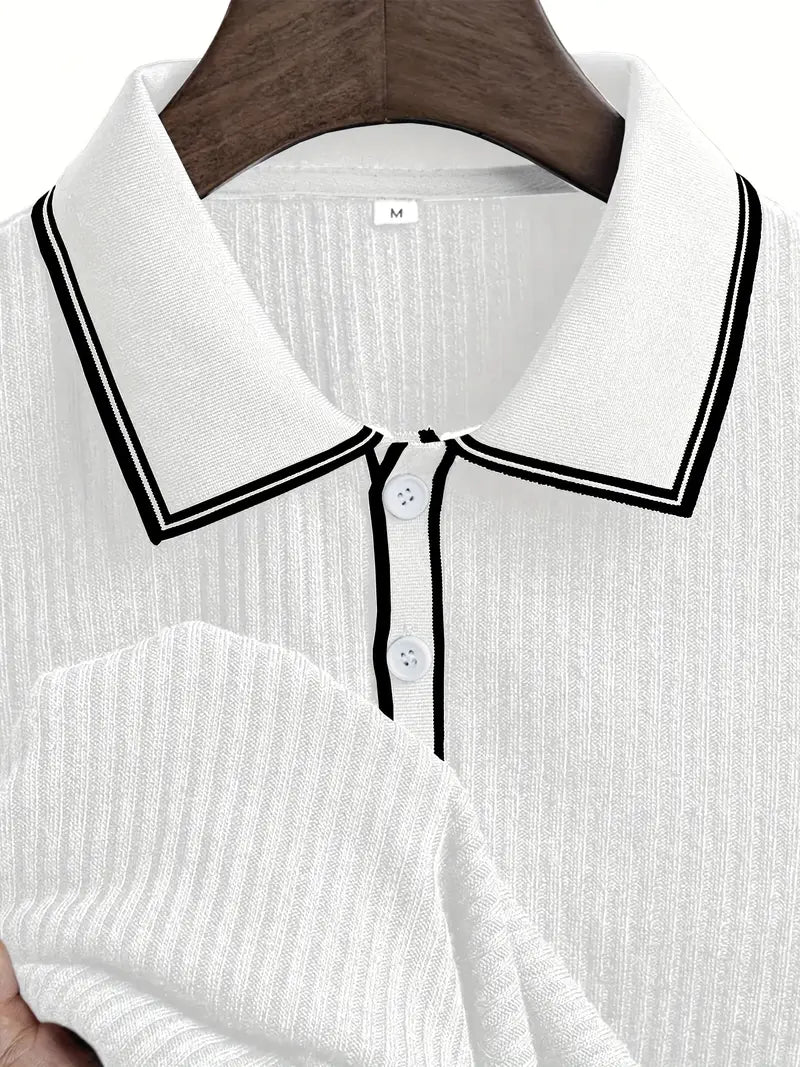 Men's Polo Shirt with Short Sleeves, Ribbed Texture and Contrast Tipping