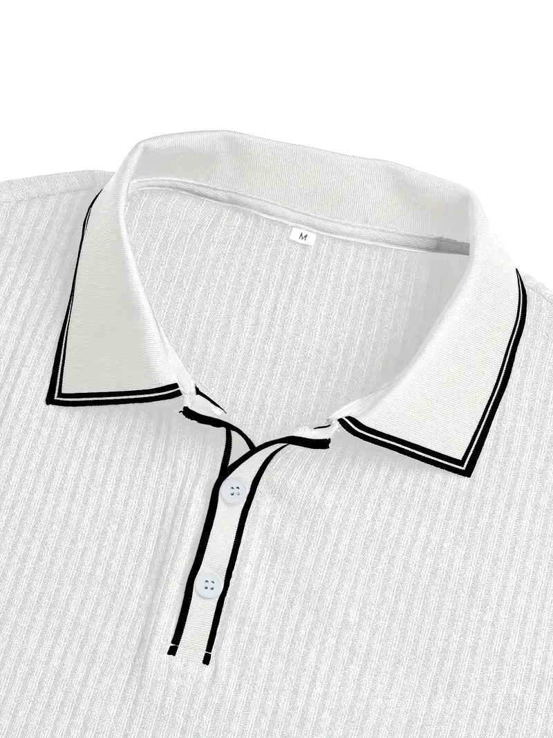 Men's Polo Shirt with Short Sleeves, Ribbed Texture and Contrast Tipping
