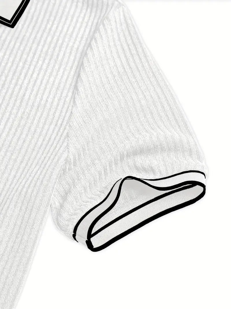 Men's Polo Shirt with Short Sleeves, Ribbed Texture and Contrast Tipping