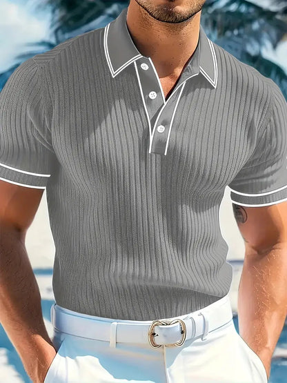 Men's Polo Shirt with Short Sleeves, Ribbed Texture and Contrast Tipping