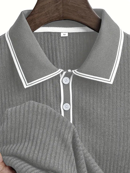 Men's Polo Shirt with Short Sleeves, Ribbed Texture and Contrast Tipping