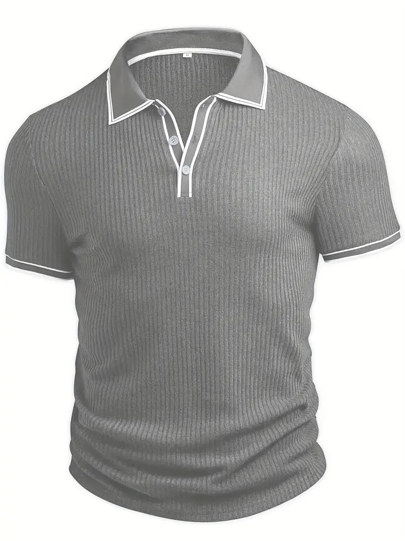 Men's Polo Shirt with Short Sleeves, Ribbed Texture and Contrast Tipping ##POS:22##