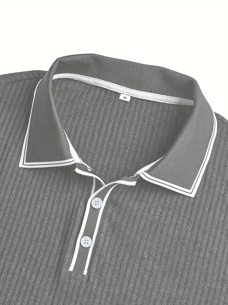 Men's Polo Shirt with Short Sleeves, Ribbed Texture and Contrast Tipping