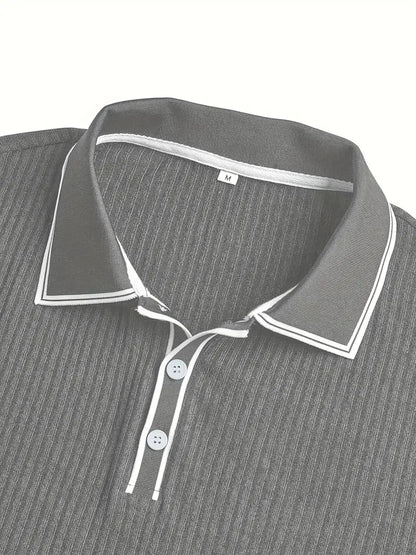 Men's Polo Shirt with Short Sleeves, Ribbed Texture and Contrast Tipping
