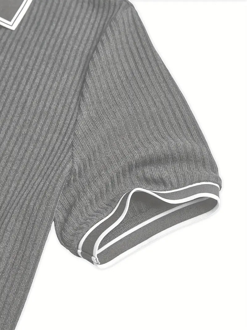 Men's Polo Shirt with Short Sleeves, Ribbed Texture and Contrast Tipping