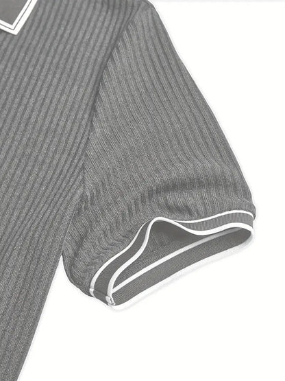 Men's Polo Shirt with Short Sleeves, Ribbed Texture and Contrast Tipping