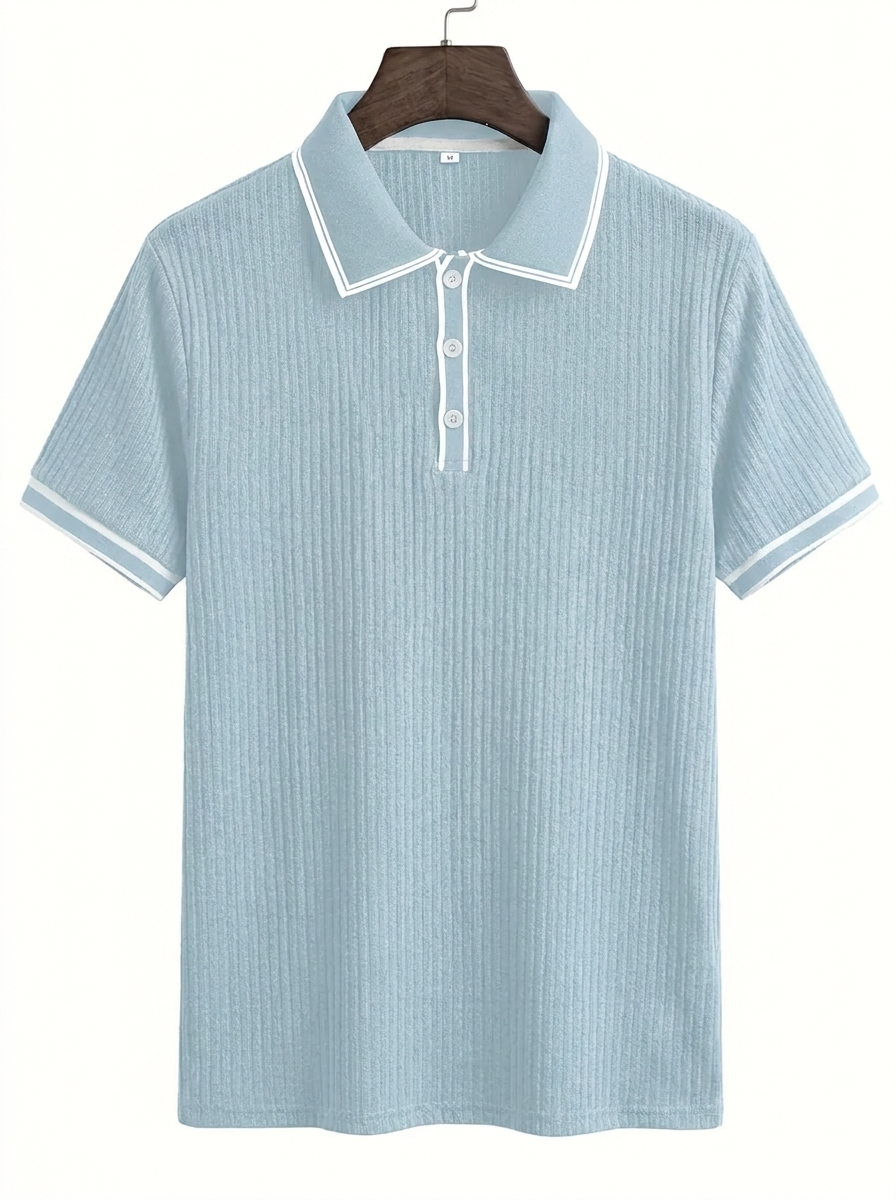 Men's Polo Shirt with Short Sleeves, Ribbed Texture and Contrast Tipping