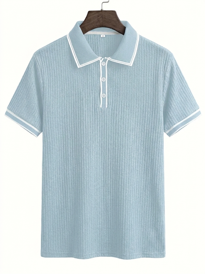Men's Polo Shirt with Short Sleeves, Ribbed Texture and Contrast Tipping