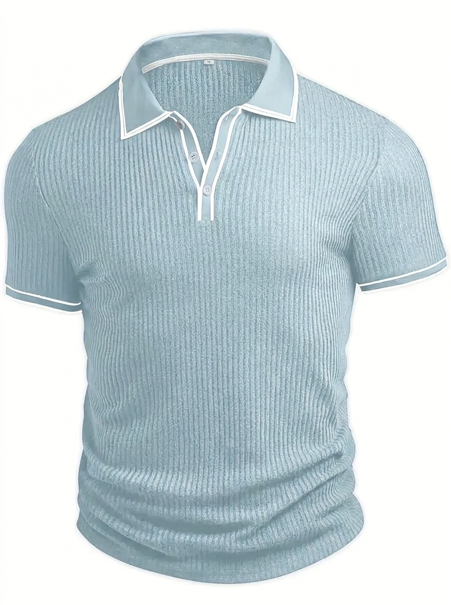Men's Polo Shirt with Short Sleeves, Ribbed Texture and Contrast Tipping
