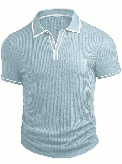Men's Polo Shirt with Short Sleeves, Ribbed Texture and Contrast Tipping