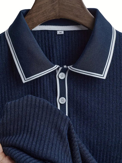 Men's Polo Shirt with Short Sleeves, Ribbed Texture and Contrast Tipping