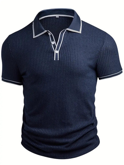 Men's Polo Shirt with Short Sleeves, Ribbed Texture and Contrast Tipping
