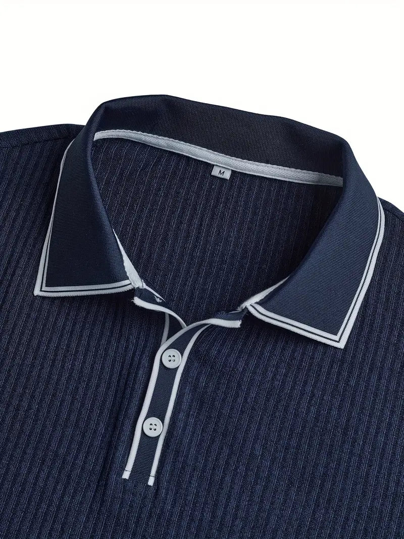 Men's Polo Shirt with Short Sleeves, Ribbed Texture and Contrast Tipping