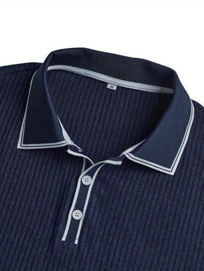 Men's Polo Shirt with Short Sleeves, Ribbed Texture and Contrast Tipping