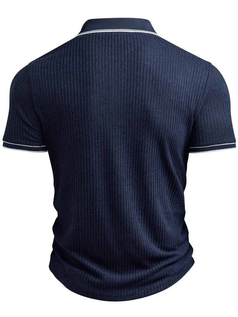 Men's Polo Shirt with Short Sleeves, Ribbed Texture and Contrast Tipping