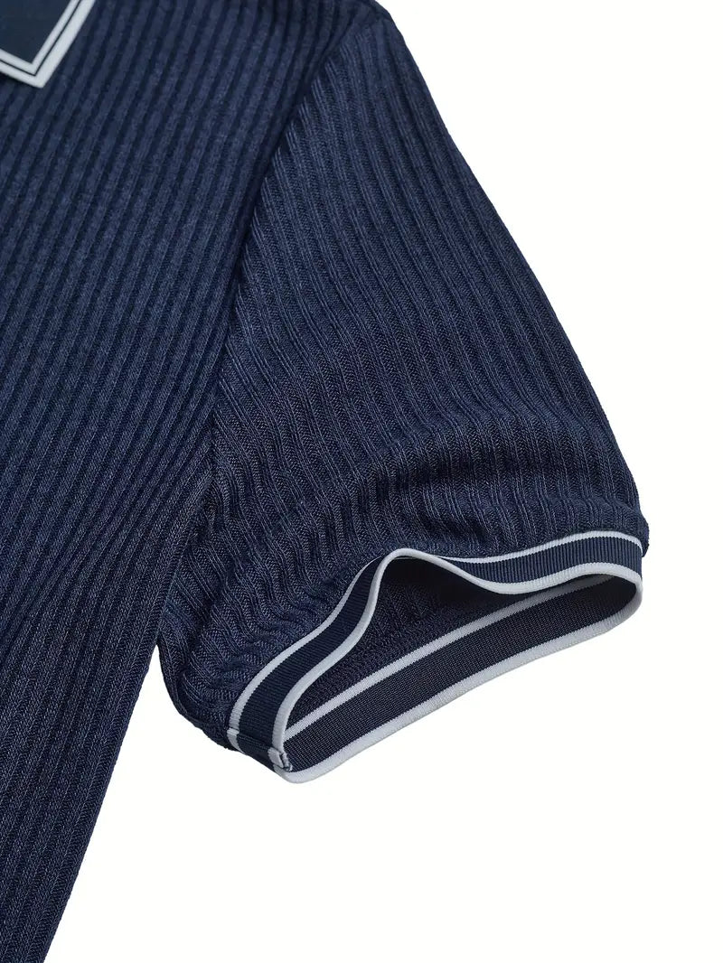 Men's Polo Shirt with Short Sleeves, Ribbed Texture and Contrast Tipping