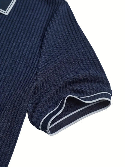 Men's Polo Shirt with Short Sleeves, Ribbed Texture and Contrast Tipping