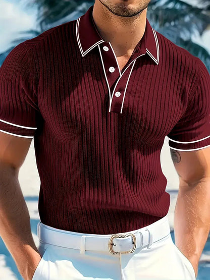 Men's Polo Shirt with Short Sleeves, Ribbed Texture and Contrast Tipping