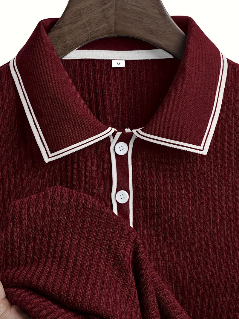 Men's Polo Shirt with Short Sleeves, Ribbed Texture and Contrast Tipping