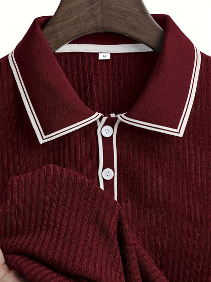 Men's Polo Shirt with Short Sleeves, Ribbed Texture and Contrast Tipping