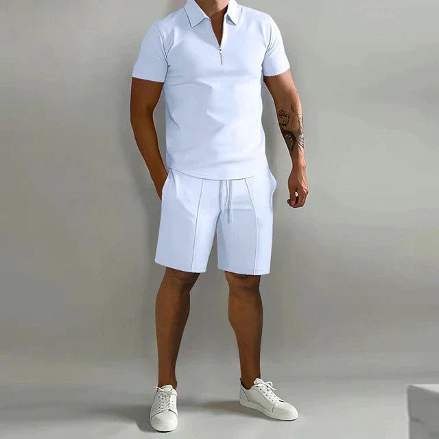 Men's Polo Short Set with Zip Collar and Shorts