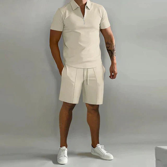 Men's Polo Short Set with Zip Collar and Shorts