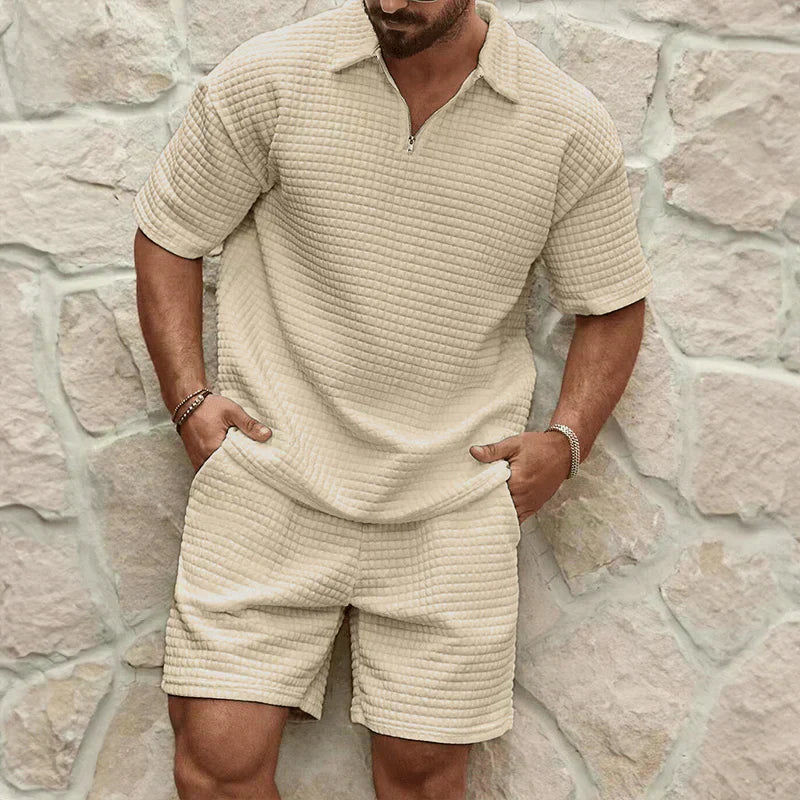 Men's Polo Short Sleeve Zip-Collar Co-Ord Set with Shorts