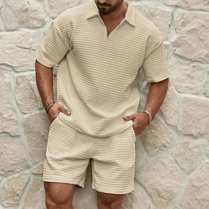 Men's Polo Short Sleeve Zip-Collar Co-Ord Set with Shorts