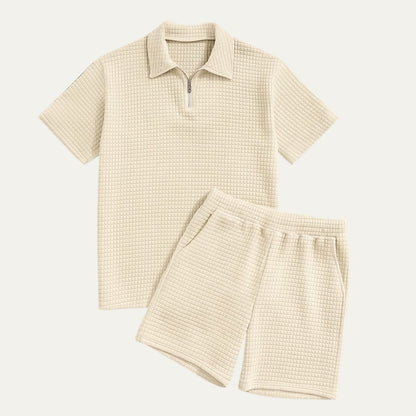 Men's Polo Short Sleeve Zip-Collar Co-Ord Set with Shorts