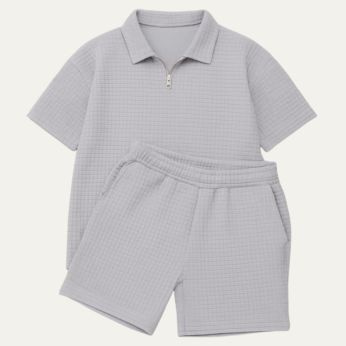 Men's Polo Short Sleeve Zip-Collar Co-Ord Set with Shorts