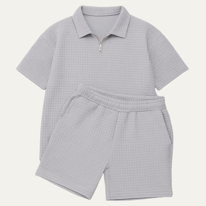Men's Polo Short Sleeve Zip-Collar Co-Ord Set with Shorts