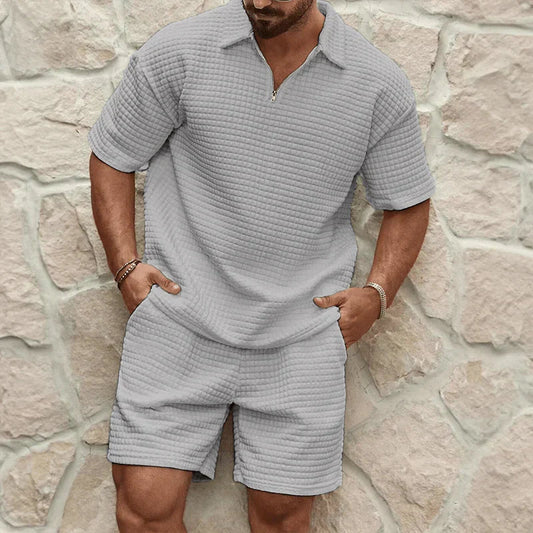 Men's Polo Short Sleeve Zip-Collar Co-Ord Set with Shorts