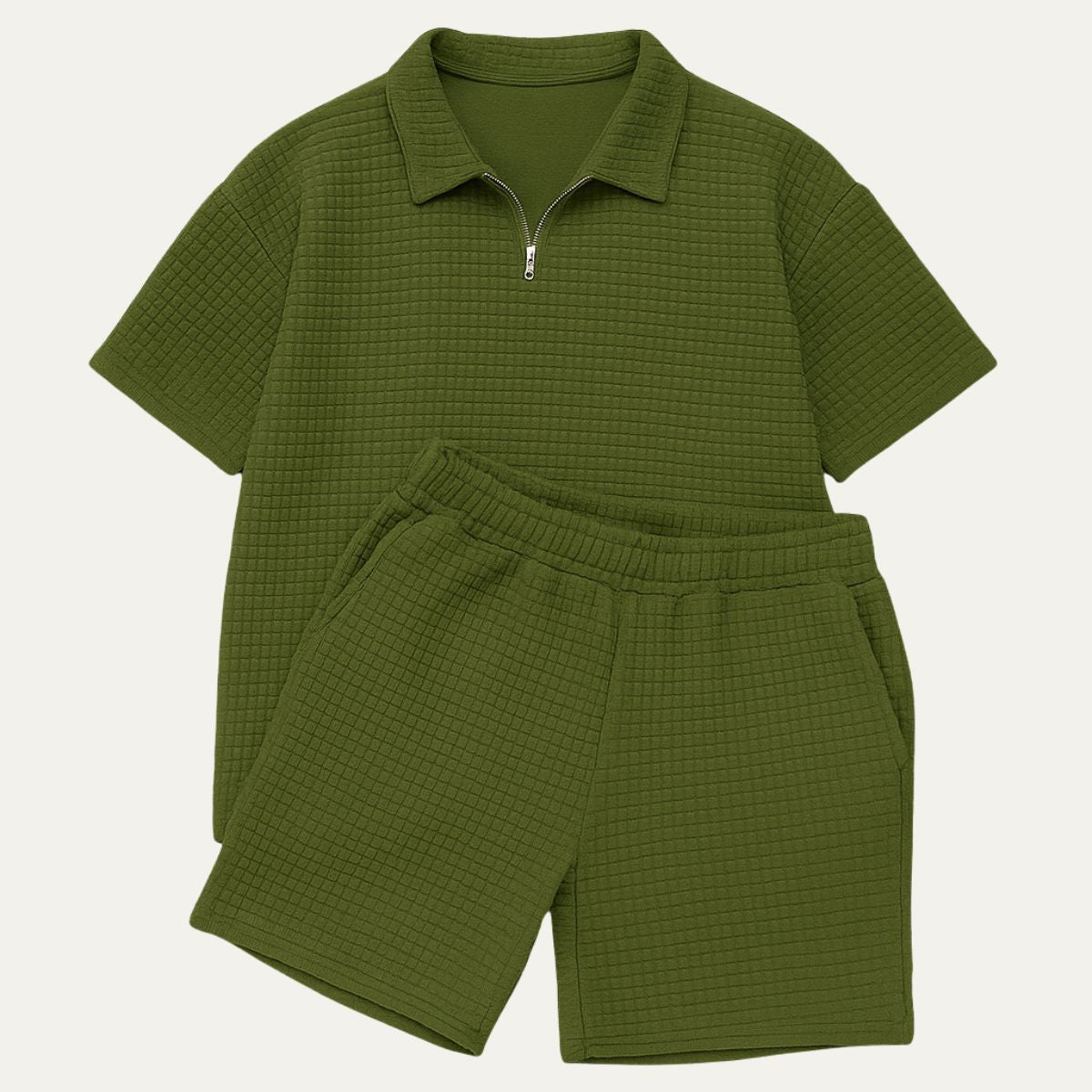Men's Polo Short Sleeve Zip-Collar Co-Ord Set with Shorts