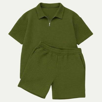 Men's Polo Short Sleeve Zip-Collar Co-Ord Set with Shorts