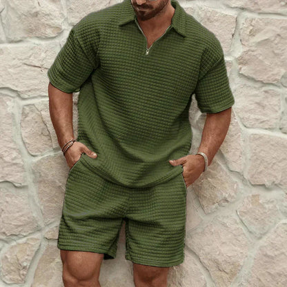 Men's Polo Short Sleeve Zip-Collar Co-Ord Set with Shorts