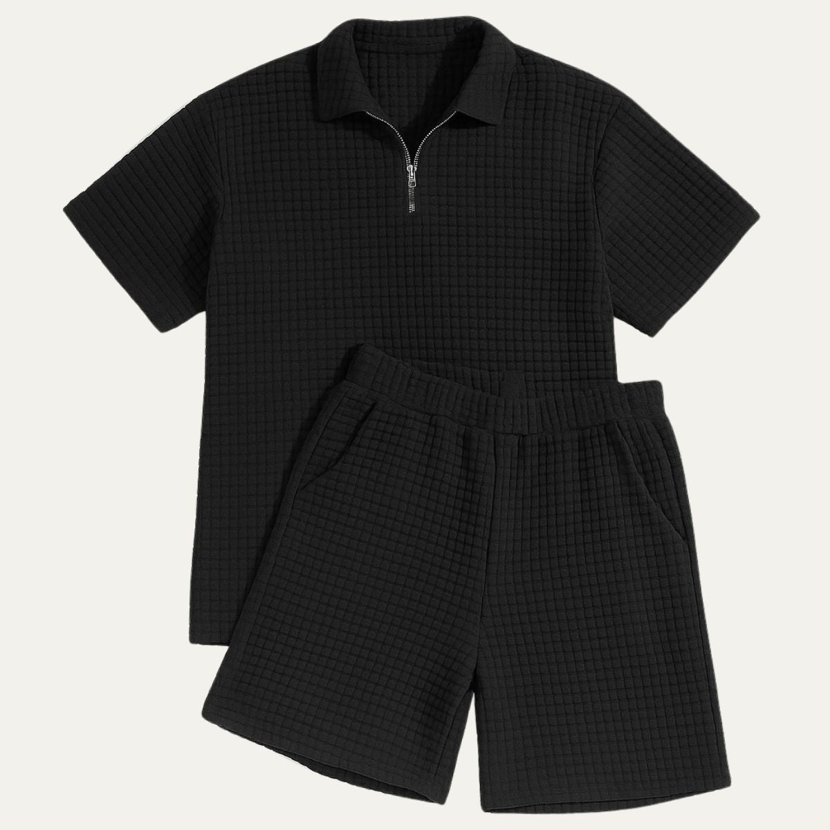 Men's Polo Short Sleeve Zip-Collar Co-Ord Set with Shorts