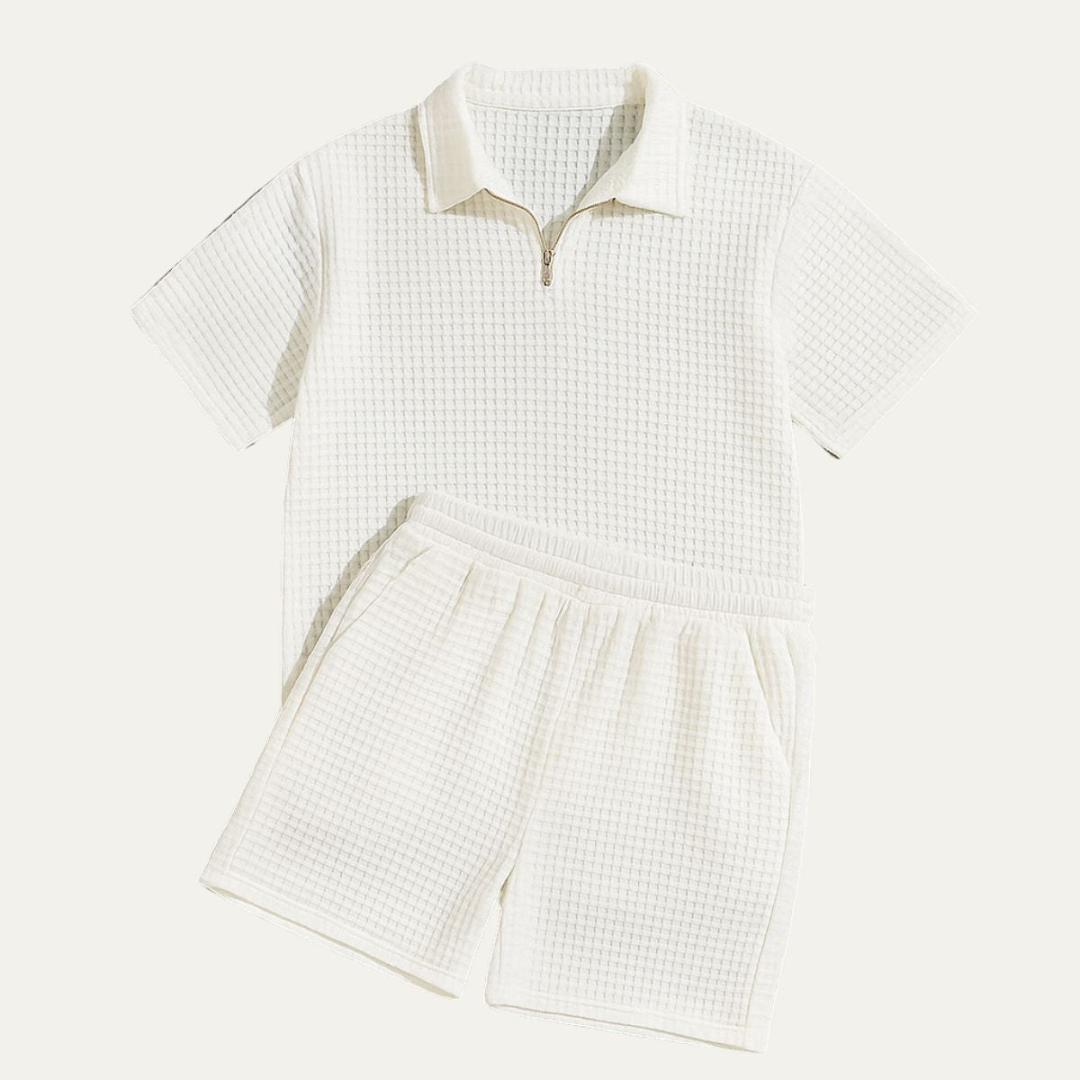 Men's Polo Short Sleeve Zip-Collar Co-Ord Set with Shorts