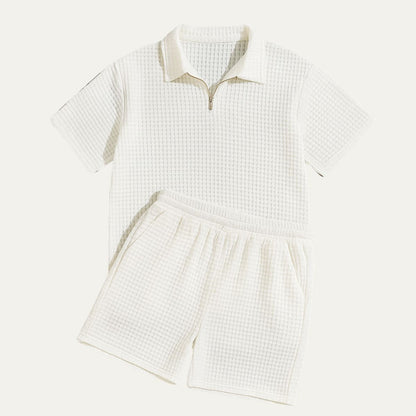 Men's Polo Short Sleeve Zip-Collar Co-Ord Set with Shorts