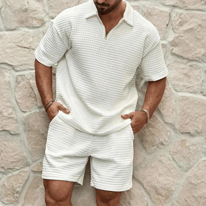 Men's Polo Short Sleeve Zip-Collar Co-Ord Set with Shorts