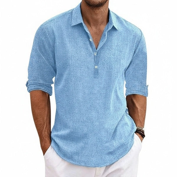 Men's Popover Shirt Long Sleeve with Collar and Loose Fit