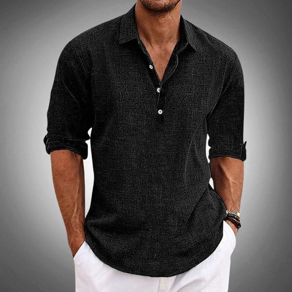 Men's Popover Shirt Long Sleeve with Collar and Loose Fit