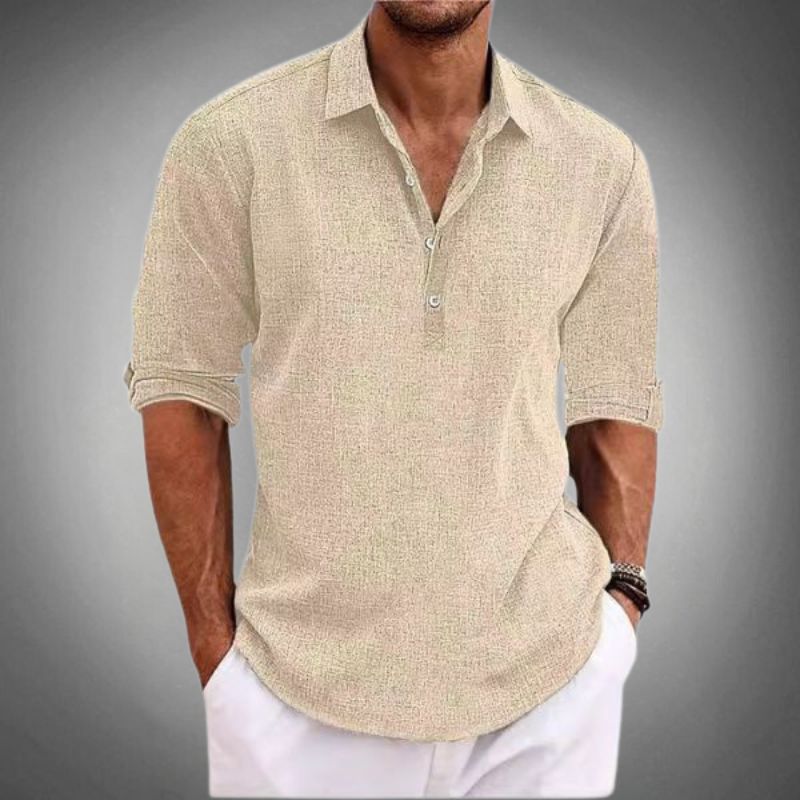 Men's Popover Shirt Long Sleeve with Collar and Loose Fit