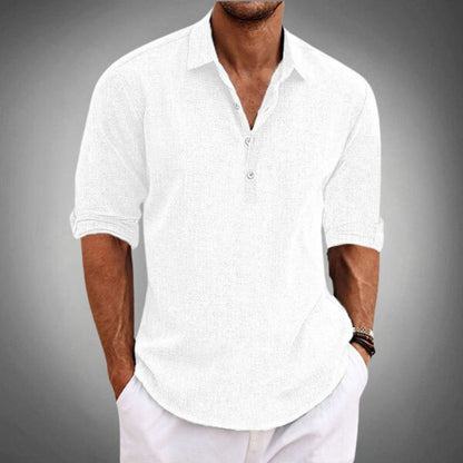 Men's Popover Shirt Long Sleeve with Collar and Loose Fit