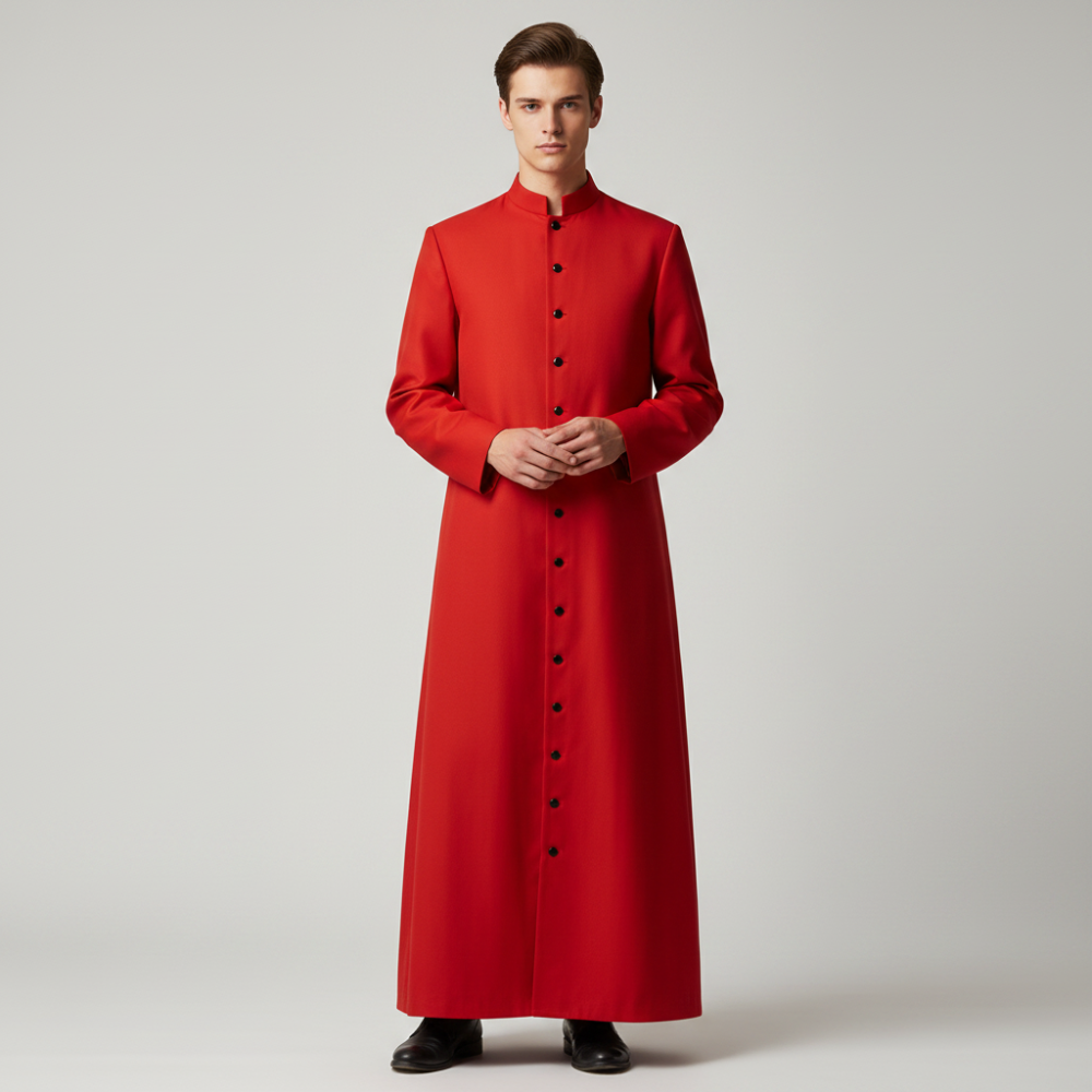 Men's Priest Cassock Robe Long Sleeve with Mandarin Collar and Button Closure